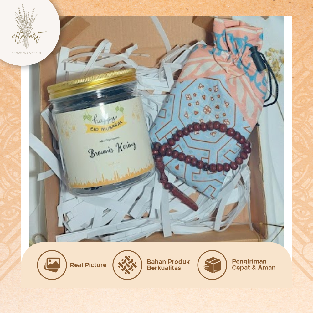 

Hampers Lebaran Idul Fitri Kado Wisuda Brownies Kering Sajadah Tasbih Murah Terjangkau Enak Elegan Paket B