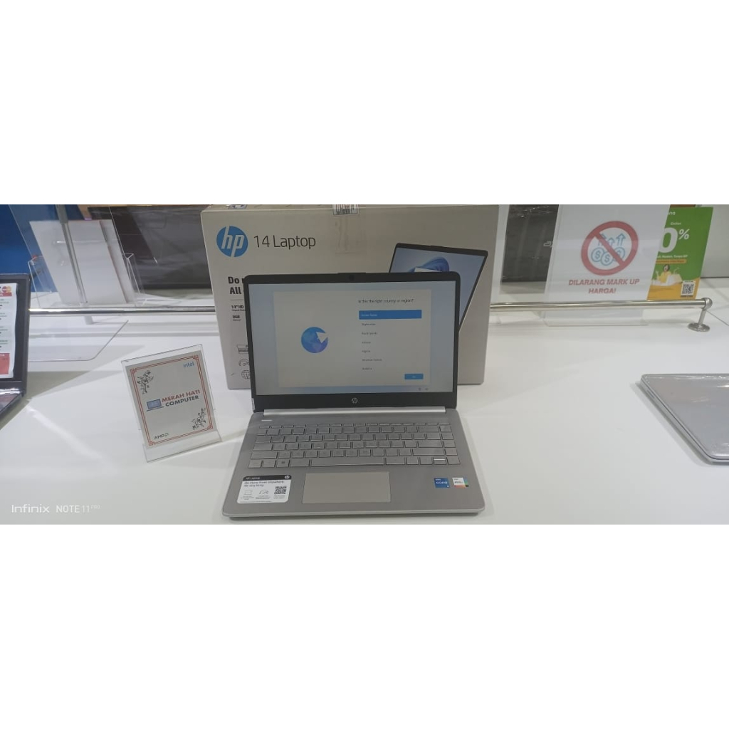 PROMO LAPTOP HP 14 INTEL i5 1135G7 24GB 512GB IRIS XE HD WINDOWS 11 HOME SILVER ORIGINAL TERLARIS