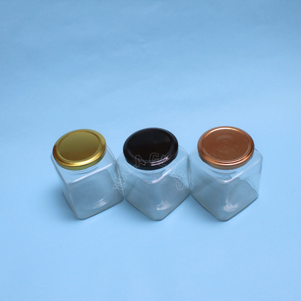 JKK380 toples kaca kotak 380ml / jar square 380ml / jar kaca / jar madu