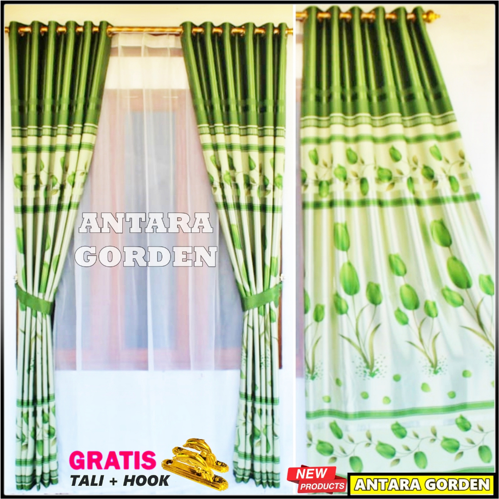 GORDEN JENDELA KAMAR MINIMALIS GORDEN BLACKOUT MOTIF BUNGA TULIP MODEL SMOKRING 12 RING HIJAU UNGU
