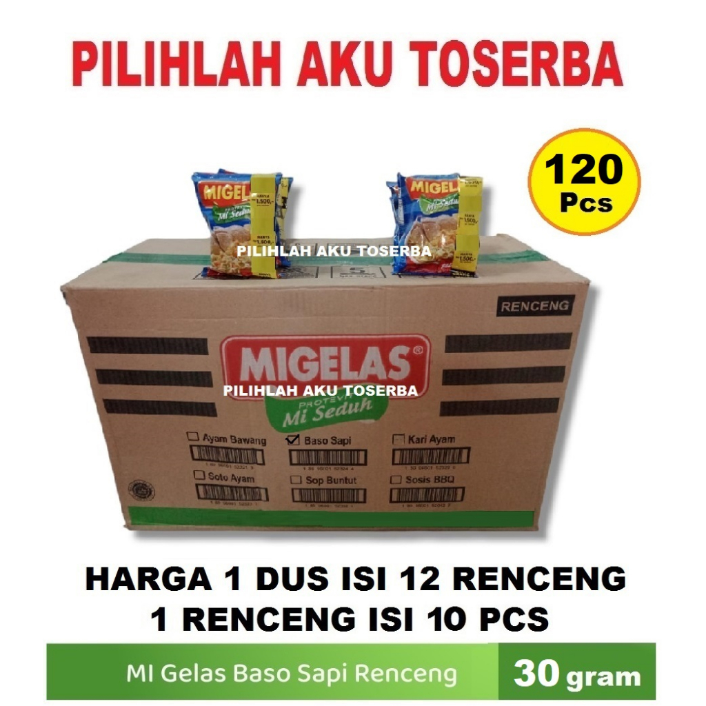 Mie Gelas Migelas Rasa Baso Sapi @30 Gr - (HARGA 1 DUS isi 12 Renceng)