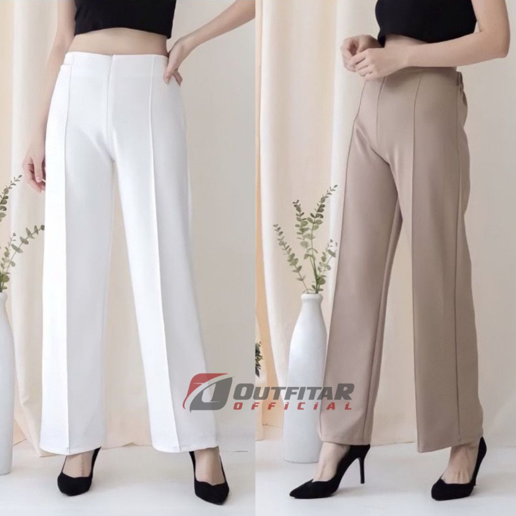 Celana Wanita Kulot Garis Basic HW Irene Cullotes Scuba Wide Leg Kulot Premium