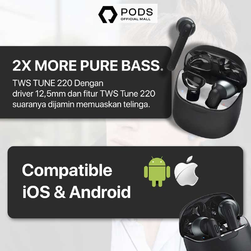 [NEW RELEASE] JBL Tune 220 TWS True Wireless In-Ear Earbuds termurah - Pure Bass Wireless Earphone By Pods Indonesia