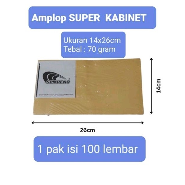 

Amplop coklat SUPER KABINET merk SUN RENO 1pak isi 100 lbr berat 70gr