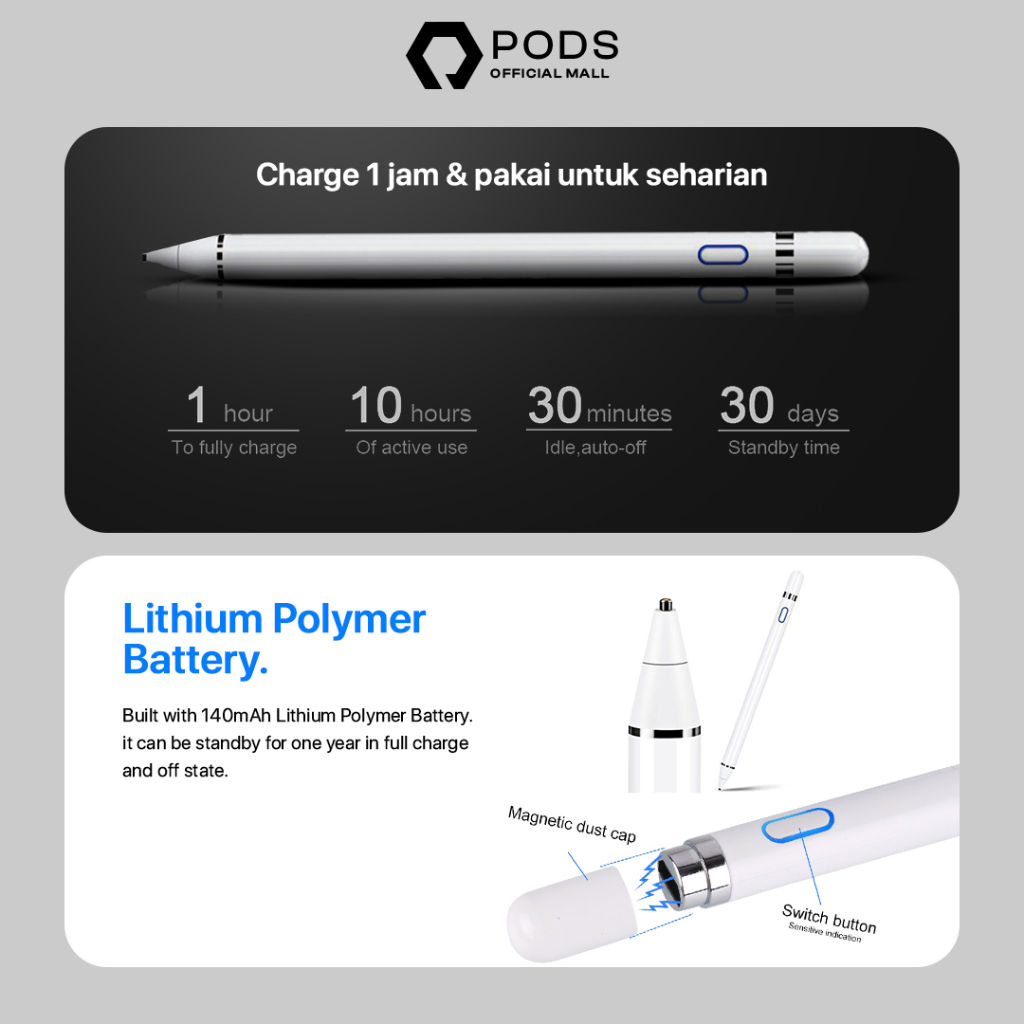 The Pods Stylus Pen [2023 Exclusive] Universal for IOS &amp; Android Wireless Stylus Pencil by Pods Indonesia