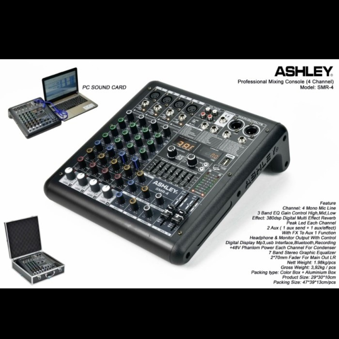 MIXER AUDIO ASHLEY SMR4 SMR 4 4 CHANNEL USB BLUETOOTH