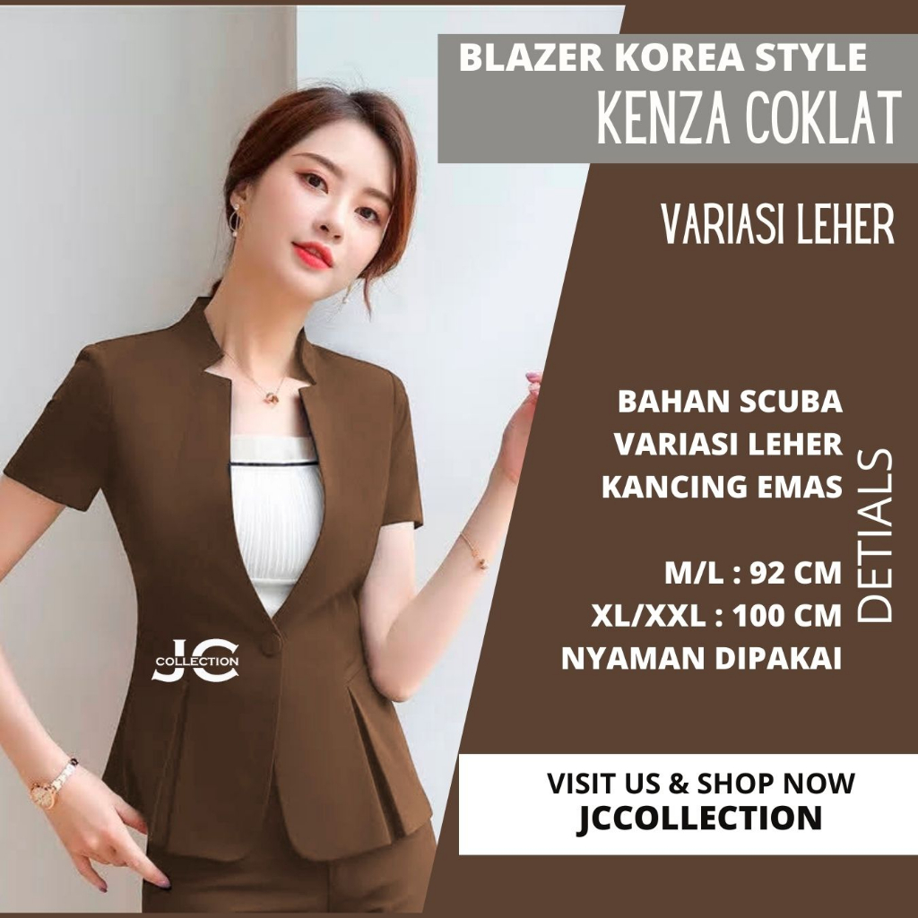 Blazer Kerja Wanita Lengan Panjang Korea Style Kanza Coklat  JCCollections