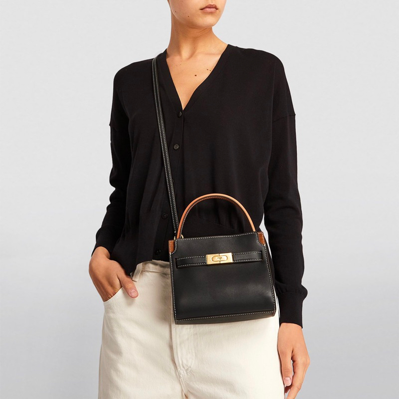 TORY BURCH TB Lee Radziwill Petite Double Top Handle Bag Handbag with Shoulder Crossbody Strap