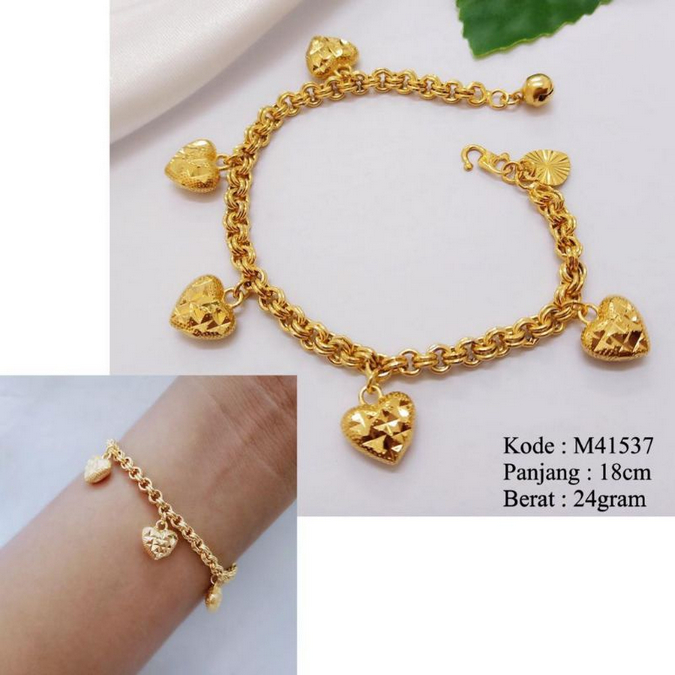 GELANG TANGAN TITANIUM RANTAI LOVE LAPIS EMAS 24K