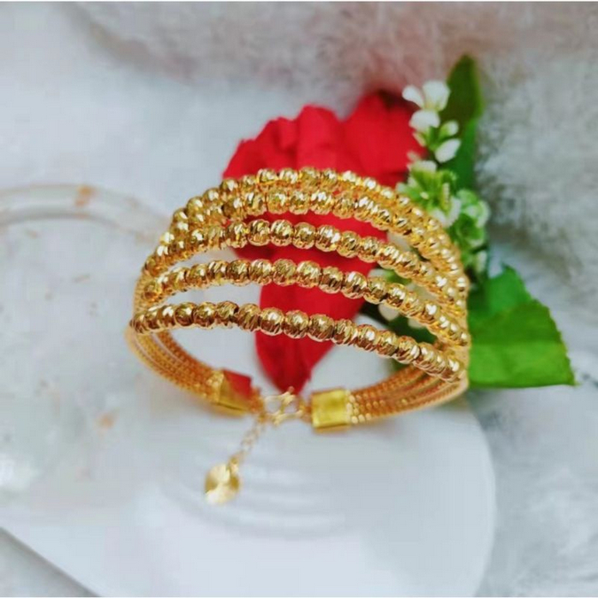 Gelang Titanium Biji Bola Perhiasan Fashion Lapis Emas 24k