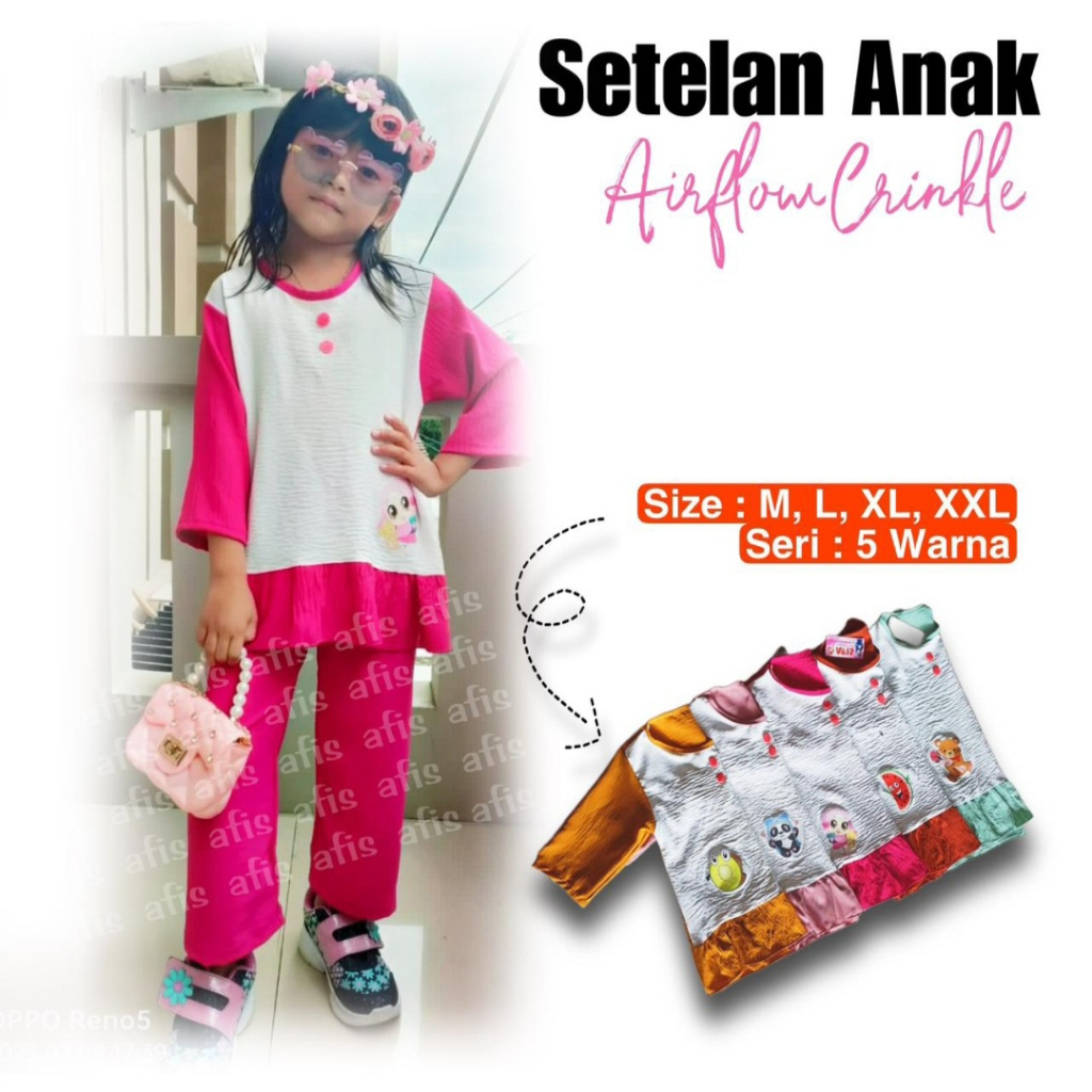 one set setelan anak perempuan 2023 terbaru cringkle airflow usia 2-7 thn Kids paling Laris gambar mixue edition