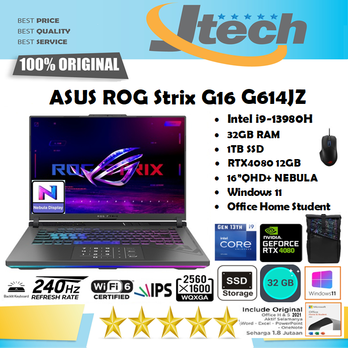 ASUS ROG Strix G16 G614JZ - i9-13980HX - 32GB - 1TB SSD -  RTX4080 12GB - 16&quot;QHD+ 240Hz - W11 - OHS
