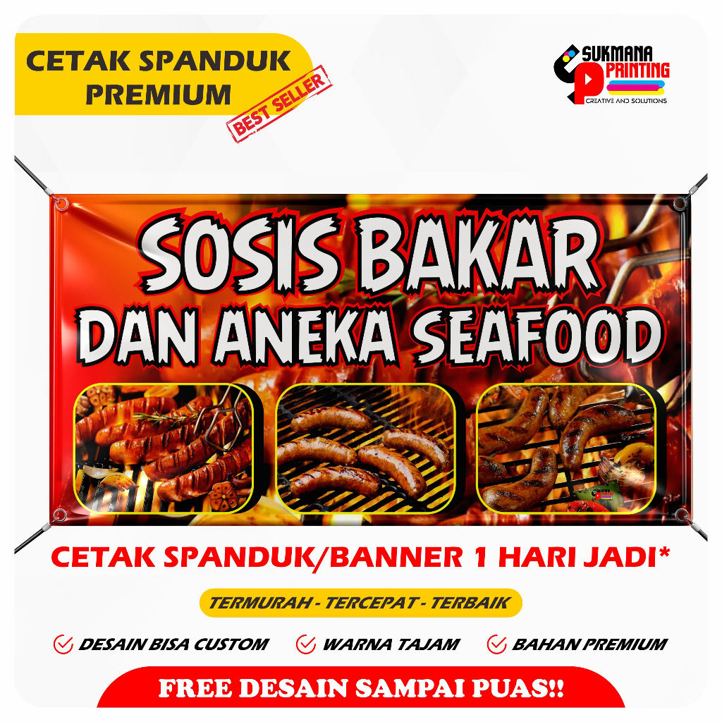 SPANDUK BANNER JUAL SOSIS BAKAR DAN ANEKA SEAFOOD