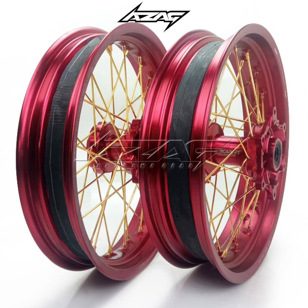 velg set motor honda crf 150 modif supermoto scarlet red gold cnc
