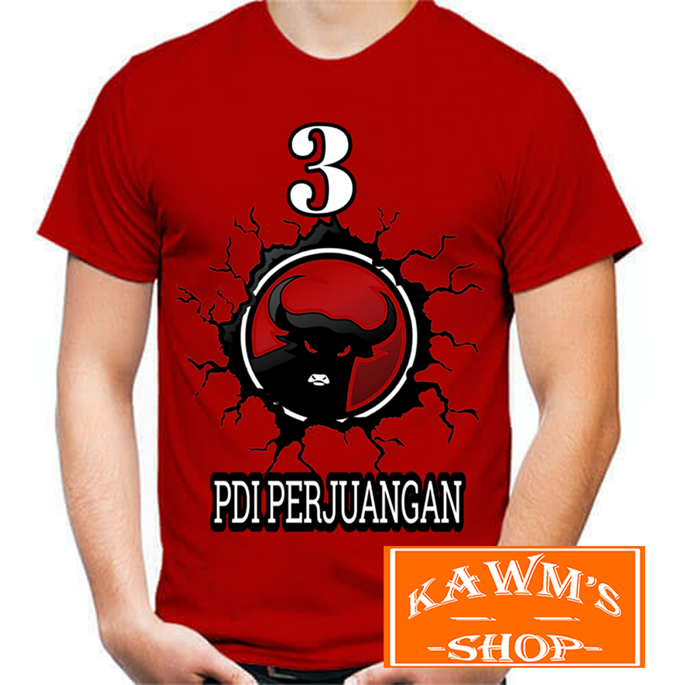 KAOS DISTRO / BAJU PRIA WANITA PDI PERJUANGAN MOTIF BANTENG KEREN Bahan COTTON COMBED 24s