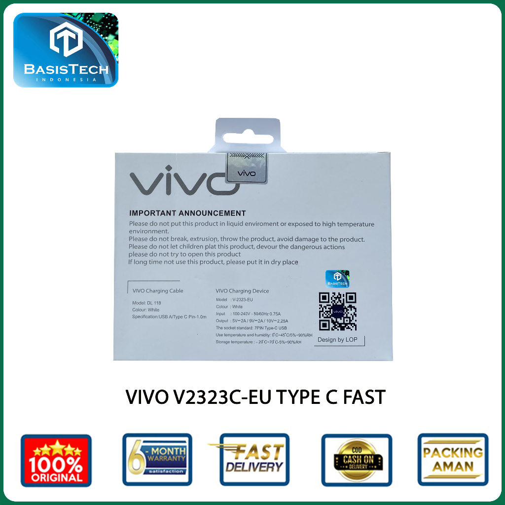 CHARGER VIVO TYPE-C 2A FLASH CHARGER BASISTECH ORIGINAL QUALITY