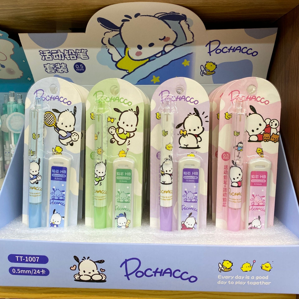KENSHO Pensil Cetek Set Karakter Lucu Premium / Mechanical Pencil Import / Bolpen Sanrio Shinchan  Pochacco MyMelody Cinnamoroll Kuromi