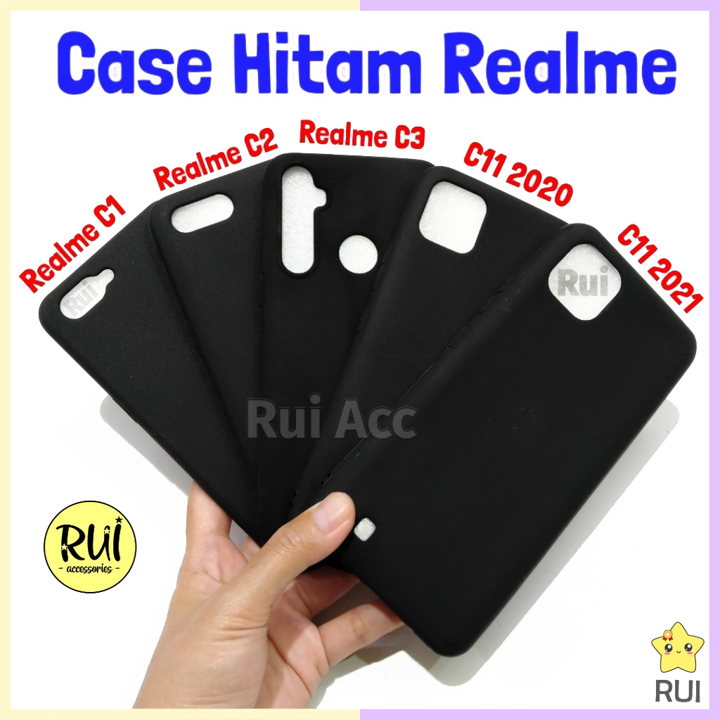 Case Hitam Realme C1 C2 C3 C11 2020 2021 Black Matte Softcase Polos Slim Silikon HP Lentur Rui