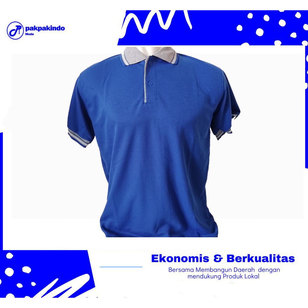 BAJU KAOS POLO POLOS BIRU BENHUR KERAH ABU LENGAN PENDEK PRIA WANITA TERBAIK