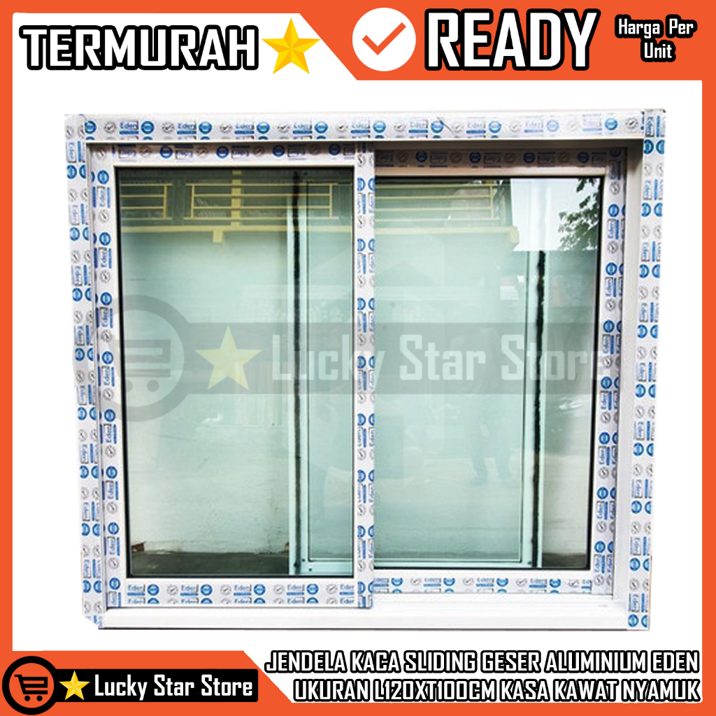 [Instant] JENDELA KACA SLIDING SELIDING GESER SERET GESERAN  ALUMINIUM EDEN L120XT100CM KASA KAWAT N