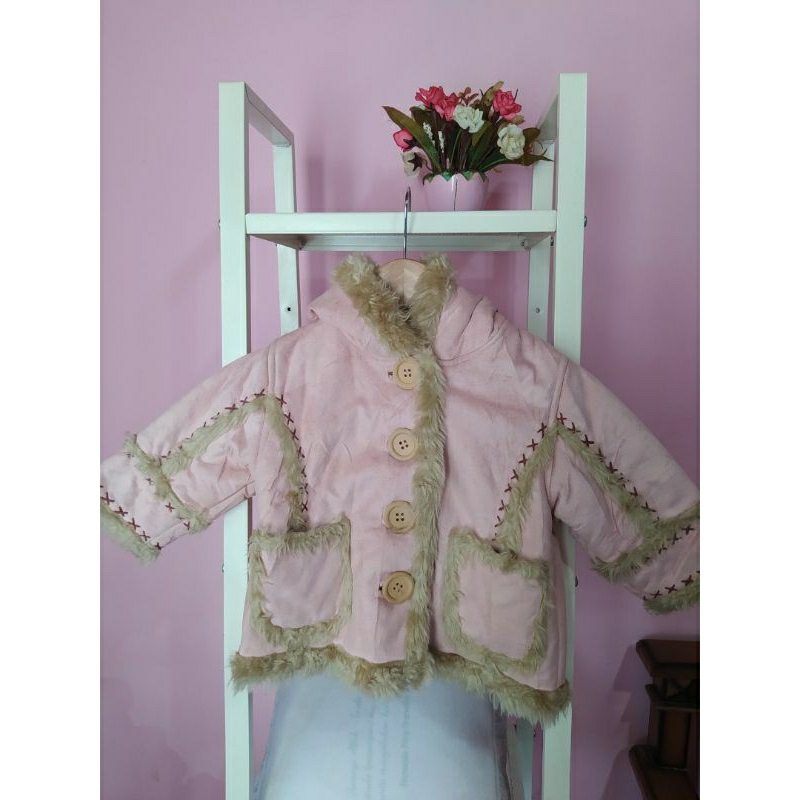 Jaket Parka Anak 1-2th, suede pink preloved
