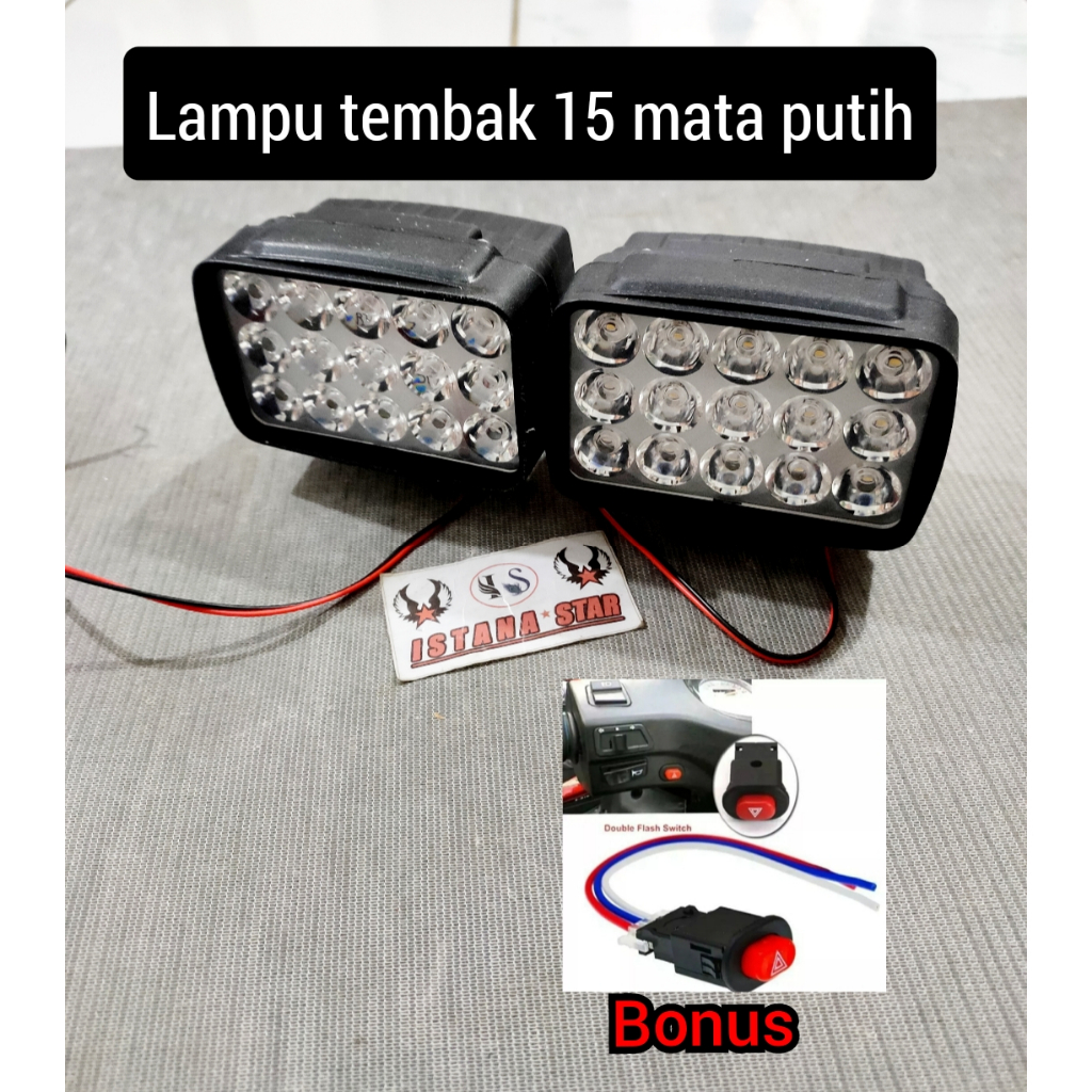 PROMO SEPASANG Lampu Led putih/Lampu Tembak Sorot 15 Mata LED 12 VOLT