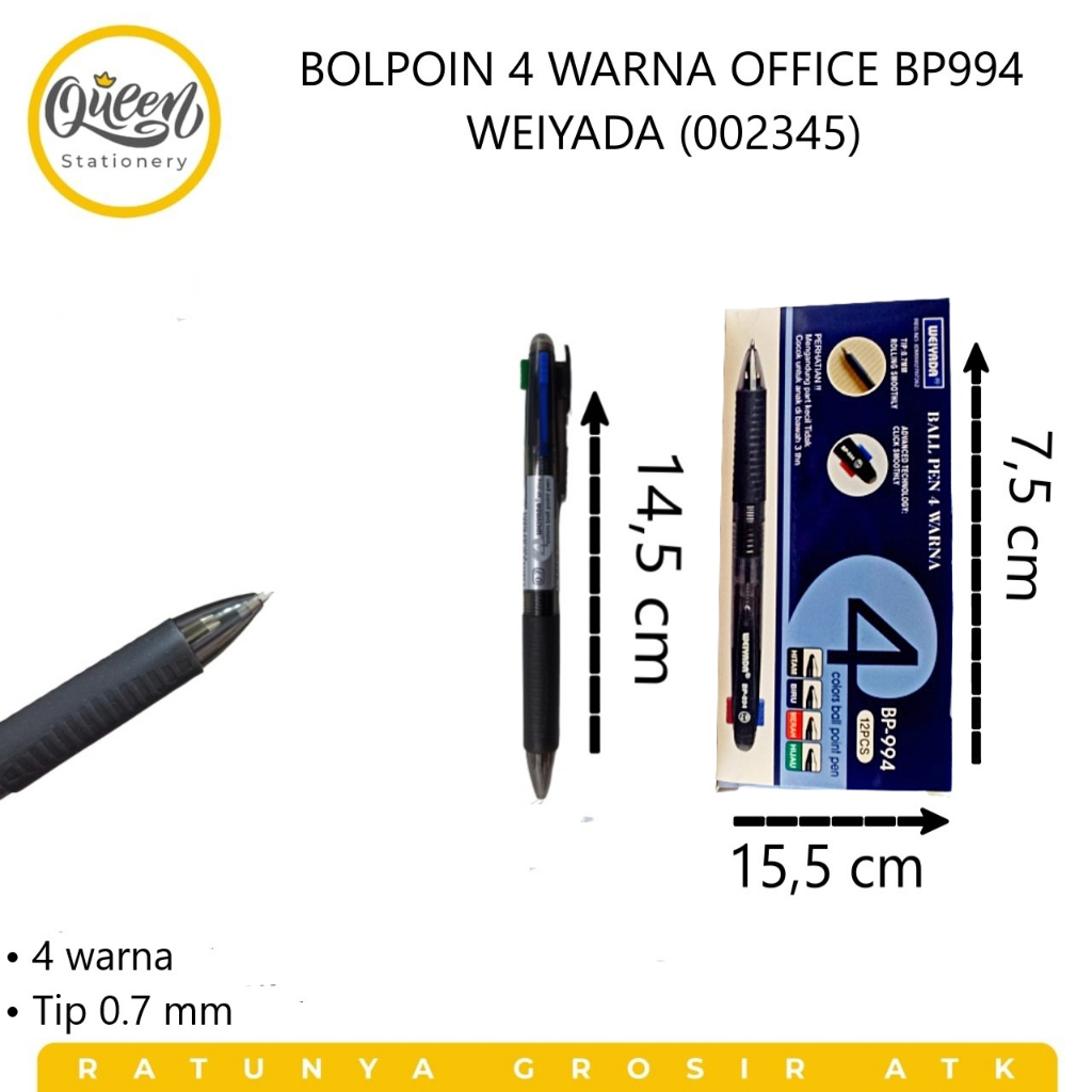 

1 PCS BOLPEN 4W BP994 WEIYADA PULPEN WARNA WARNI BALLPOINT BOLPOIN (002345)