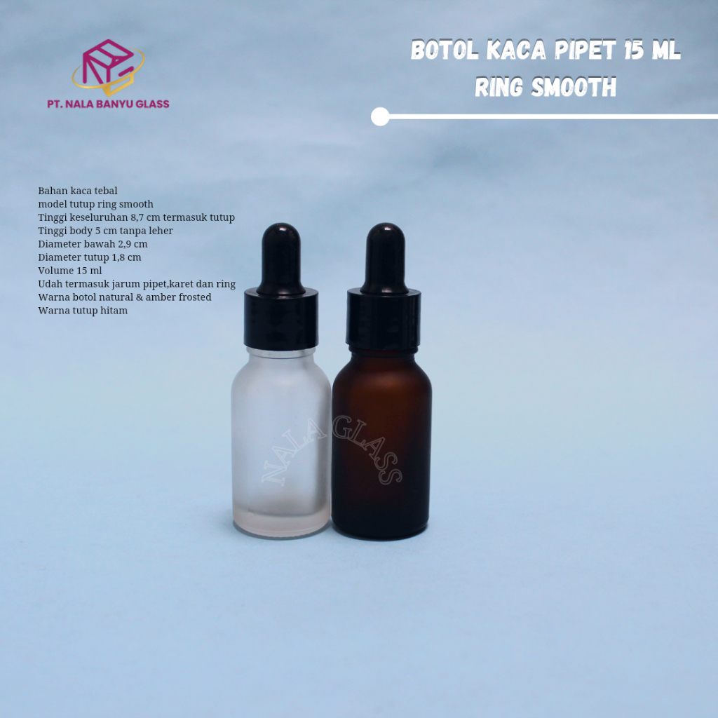 BOTOL PIPET 15ML KACA FROSTED TEBAL/BOTOL SERUM 15ML RING HITAM SMOOTH