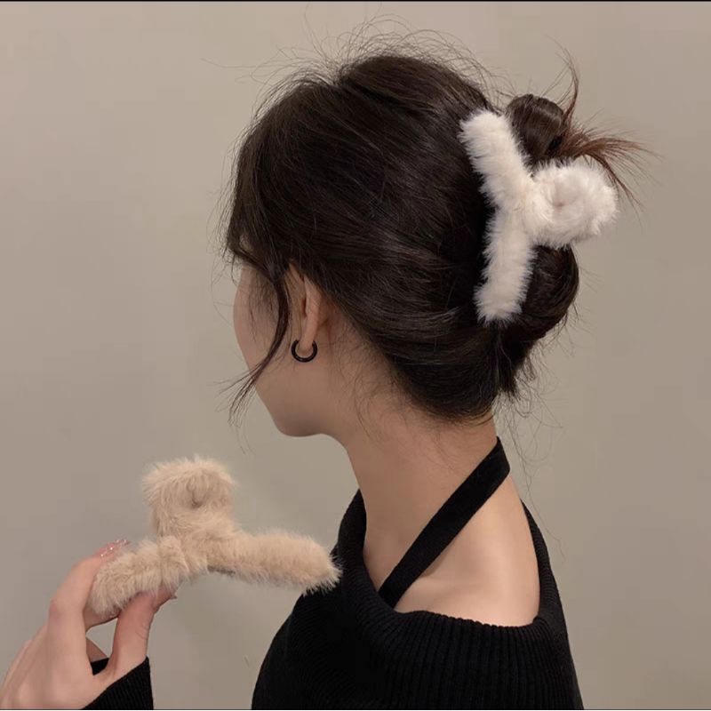 Jepit Rambut Korea Bulu Ukuran Jumbo 12cm Jedai Bulu Aksesoris Rambut Wanita Fluffy Faux Fur Hair Claw Clips