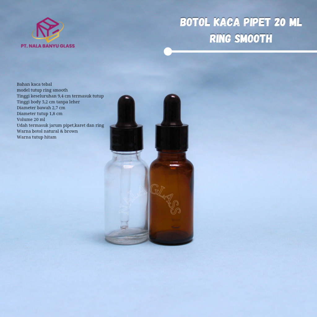 BOTOL PIPET 20ML KACA TEBAL /BOTOL SERUM 20ML RING HITAM SMOOTH