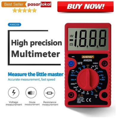 Promo Digital Multimeter Voltage Tester Large Screen Display AN8206 Red Murah