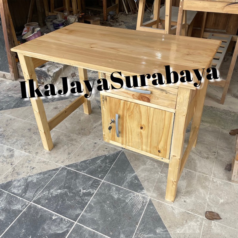 Meja kerja kantor minimalis | Meja belajar | Meja laci lemari kayu | Meja jati belanda