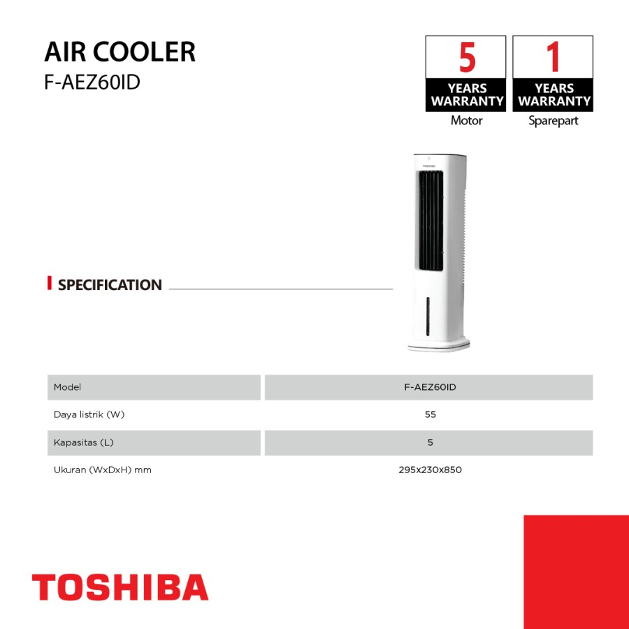 TOSHIBA F-AEZ60ID / FAEZ60ID Air Cooler 5.0 Liter - Timer 7 Jam