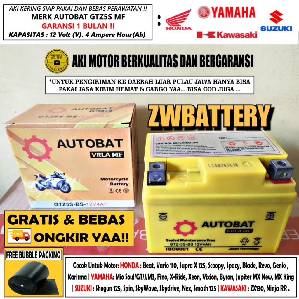 AKI MOTOR BEAT ALL TYPE, VARIO KARBU, SPACY, BLADE GTZ5S UNIBAT 4 AH