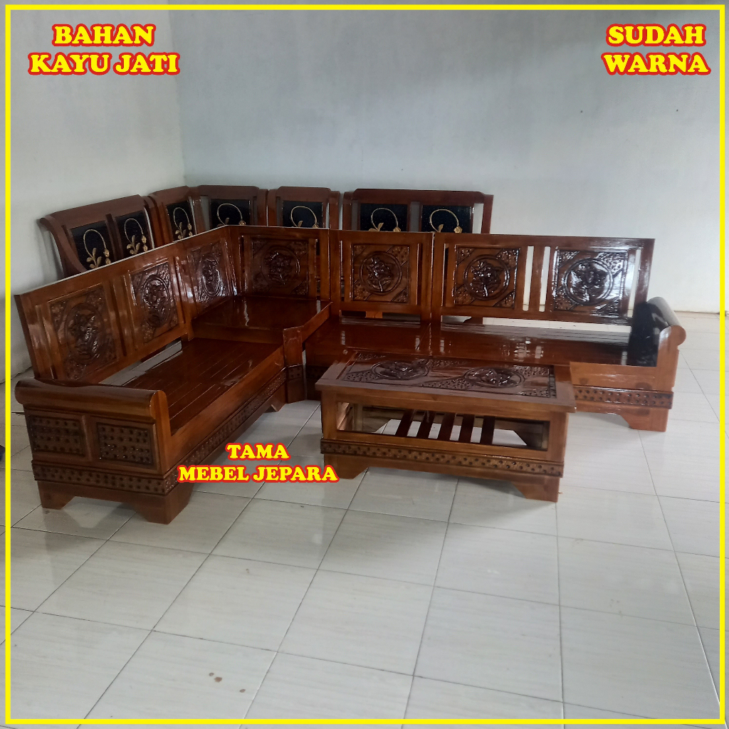 Kursi Tamu Sudut Kayu Jati Asli Jepara Set Meja Tamu Jati