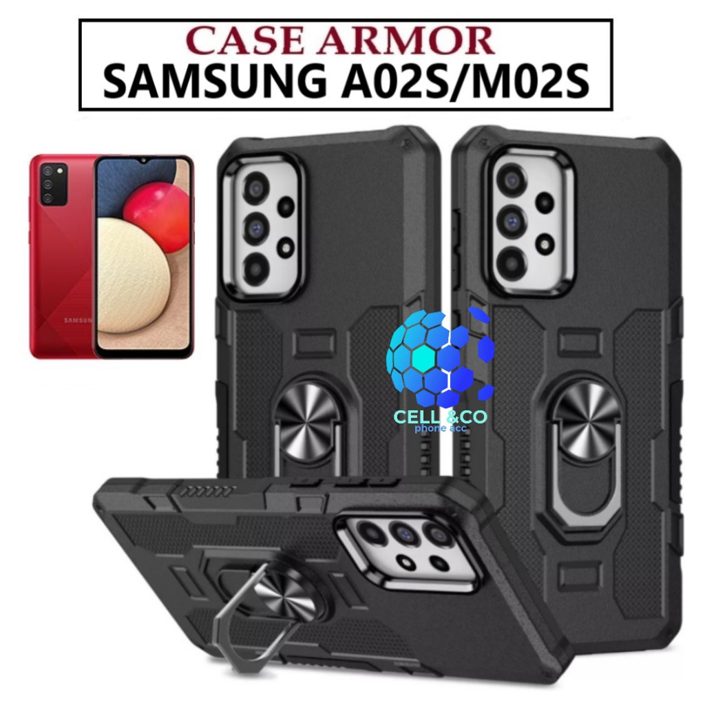 Case Armor SAMSUNG A02S/M02S Iring Cincin Magnetic Kesing Hp Protect kamera Premium Hard Case Standing Robot Pelindung Kamera