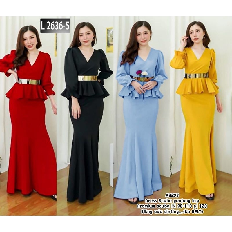 2636 DRESS panjang scuba dress  scuba lengan panjang dress scuba  Premium scuba no belt