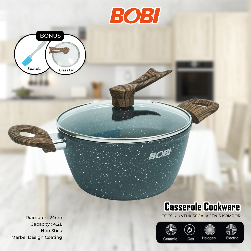 Casserole Cookware 24cm kode BB-C-24 // Panci Anti Lengket Pan Kuah Masak Goreng BOBI - Warna Random