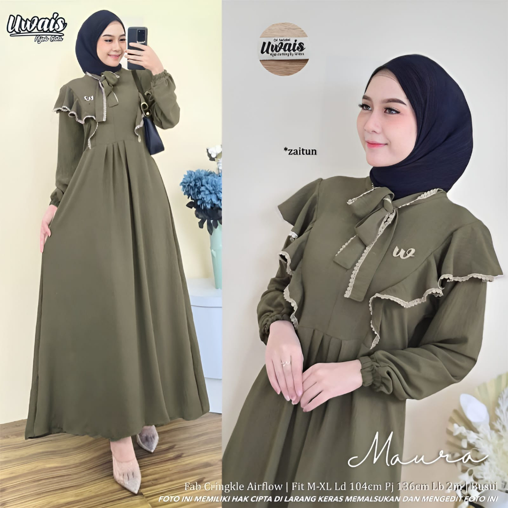 TERMURAH MAURA DRESS CRINCLE AIRFLOW // LARASATI GAMIS RENDA DAILY BUSUI TERBARU 2023 LD 110 CM ABAYA DRESS MAXY