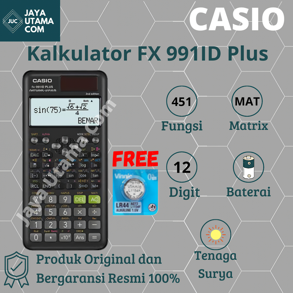 KALKULATOR SCIENTIFIC CASIO FX 991ID PLUS 2 ORI FREE BATERAI LR44