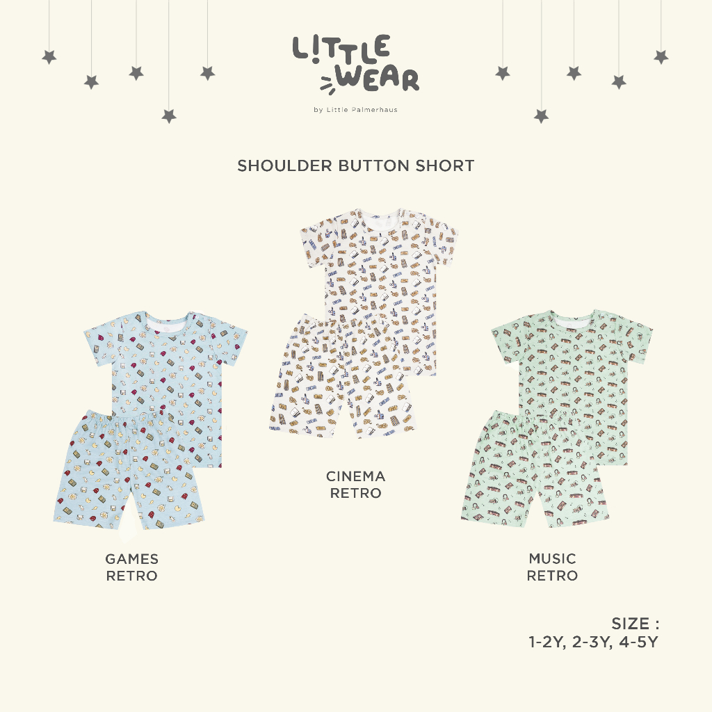 PROMO 12.12 PROMO BAJU LEBARAN LITTLE PALMERHAUS LITTLE WEAR SHOULDER SHORT SLEEVE GAMES RETRO / CINEMA RETRO / MUSIC RETRO SETELAN PIYAMA BAJU BAYI 0-12 BULAN