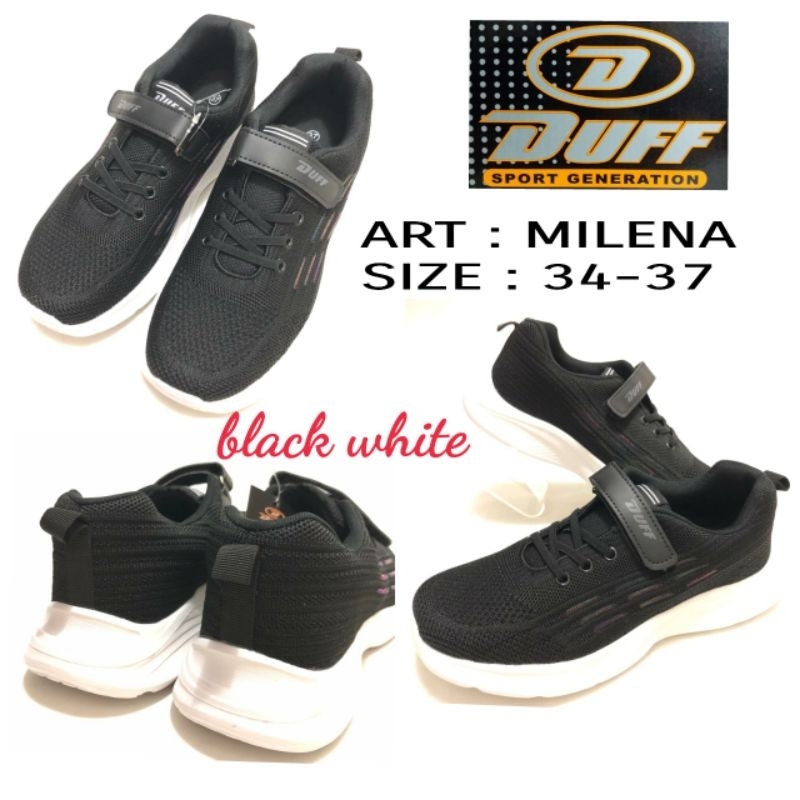 SEPATU SEKOLAH MERK DUFF MILENA SIZE 34-37 HITAM-PUTIH