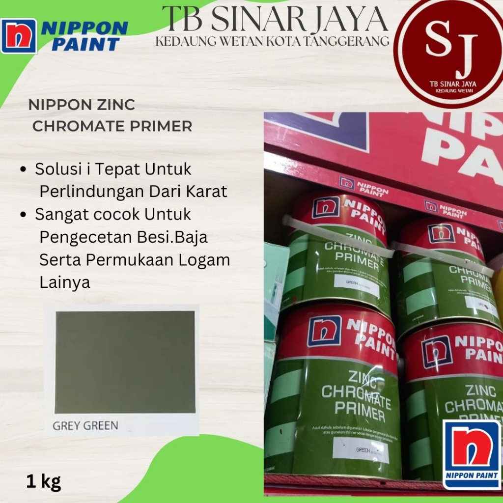 NIPPON ZINC CHROMATE PRIMER CAT DASAR /ANTI KARAT UNTUK BESI 1KG - GREY GREEN