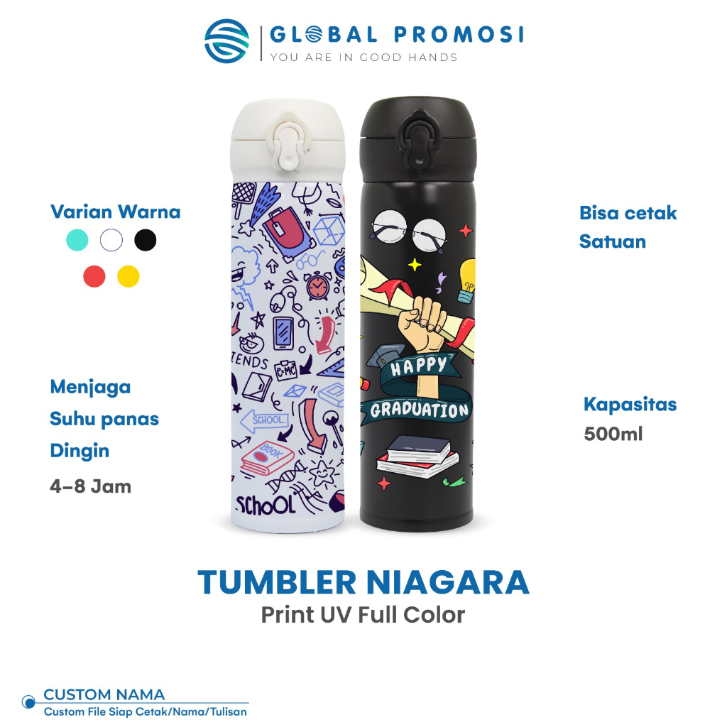 Custom Tumbler Niagara Print UV Cetak Full Warna Gradasi Motif / Karakter Souvenir/Promosi