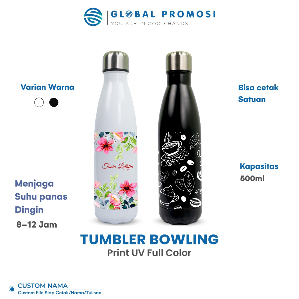 Tumbler Bowling Custom Souvenir Botol Unik Lucu UV Print Design Bebas