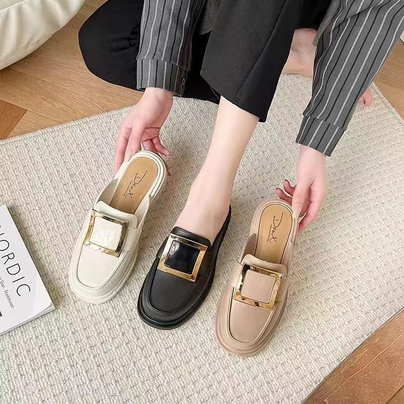 Sepatu Sandal Slop Flat Wanita Model Slip On Motif Fashion Korea Style Kasual Nyaman PVC Satu7an SPT-58