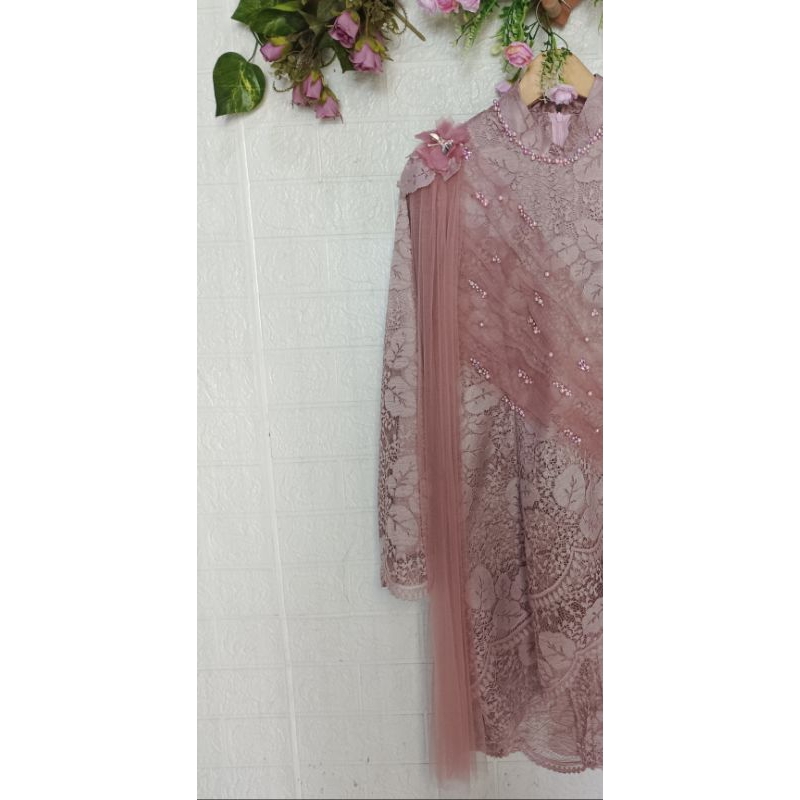 Selendang Tille Polos Bunga 3D Zinia untuk Kebaya Gaun pesta