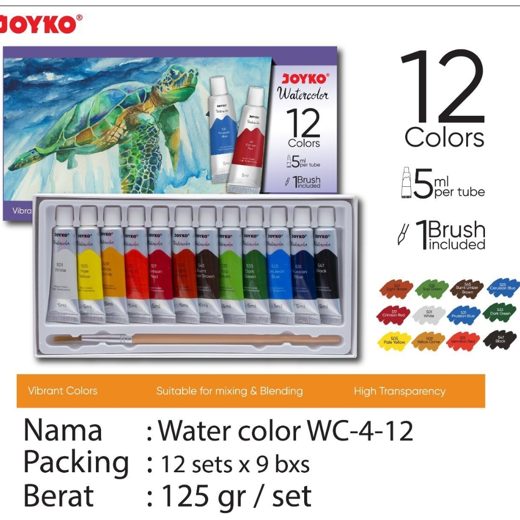 

cat air water color joyko wc 4 isi 12 / 24 warna set plus brush