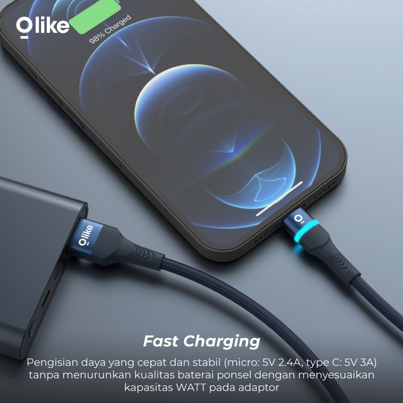 OLIKE D101 Kabel Data Charger FAST CHARGING LED USB MICRO TYPEC IPHONE D101 - Garansi 1 Tahun