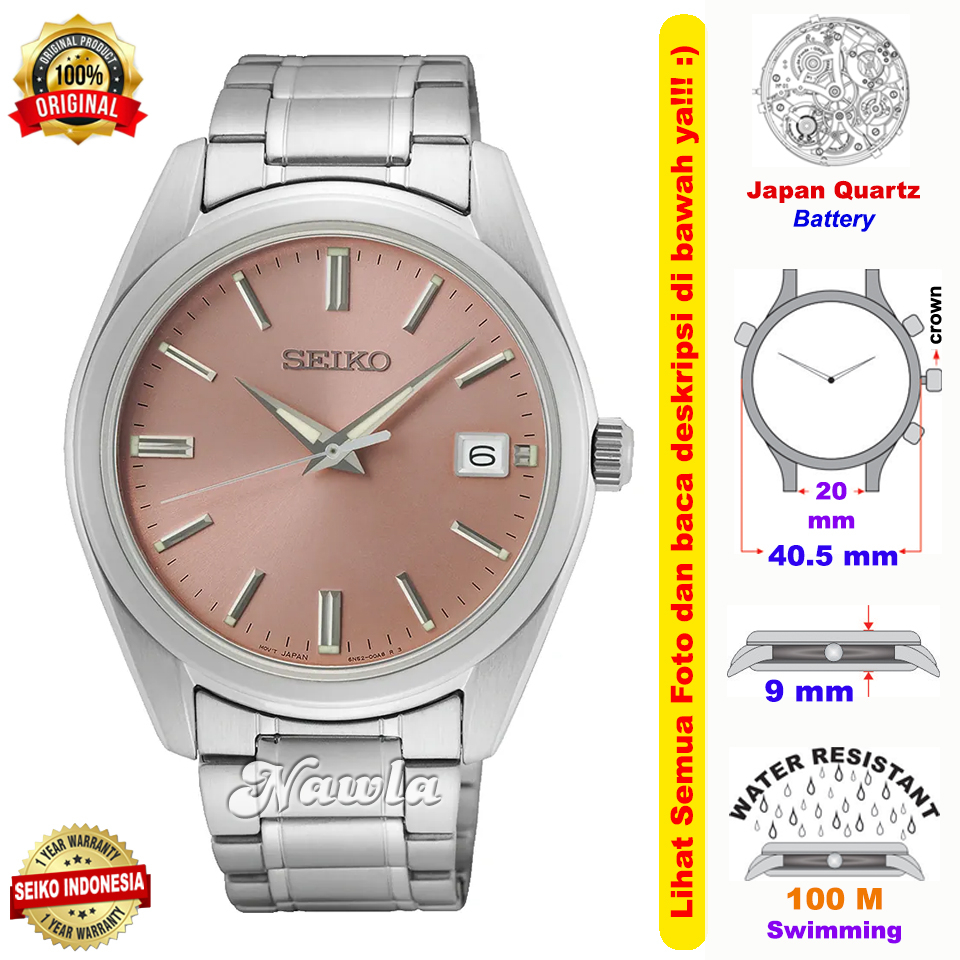 Seiko Quartz SUR523P1 Analog Sapphire Pink Salmon - Jam Tangan Pria SUR523